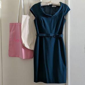Calvin Klein Women's Dress Teal Belted Cap Sleeve